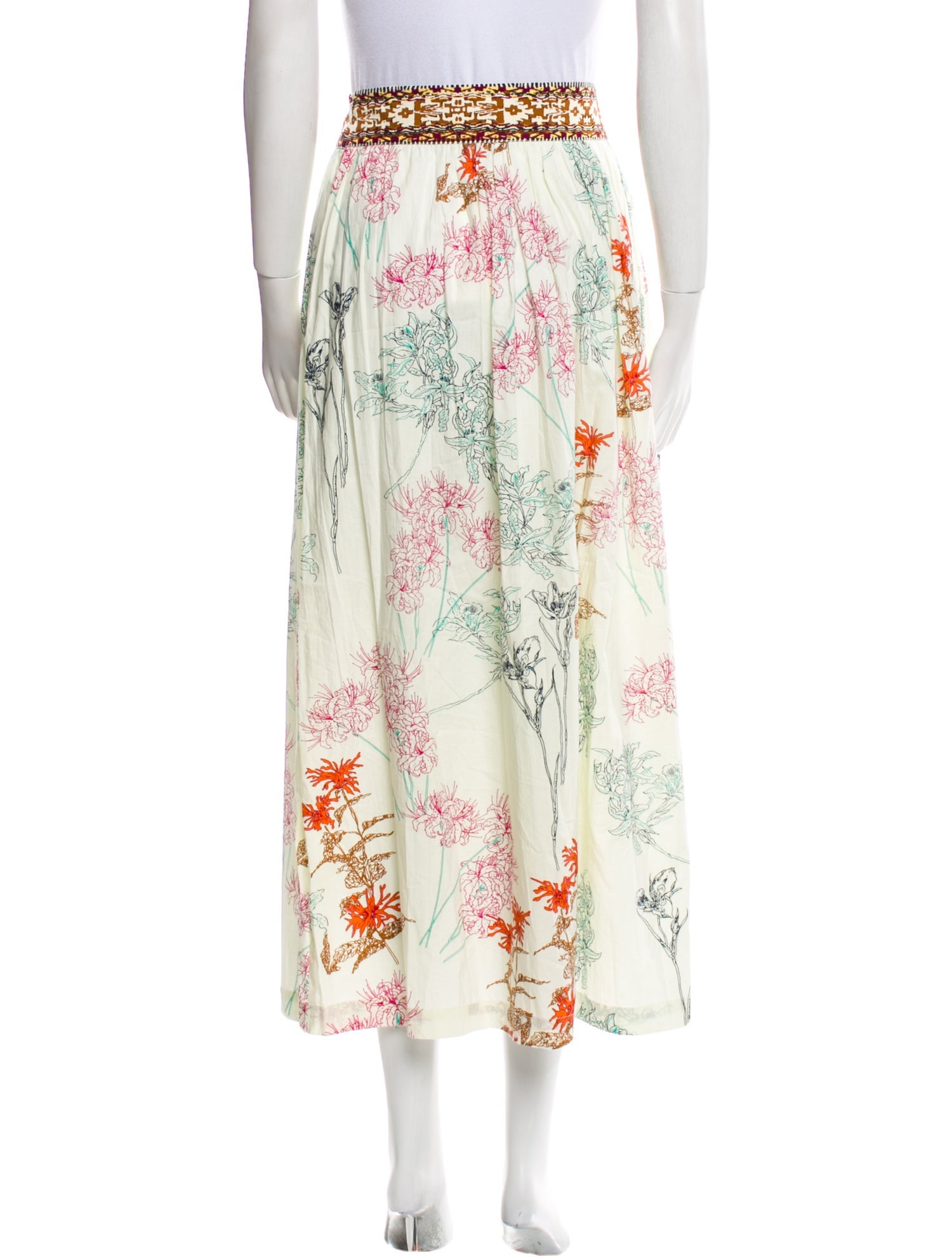 Le Sirenuse Positano Floral Print Midi Length Skirt